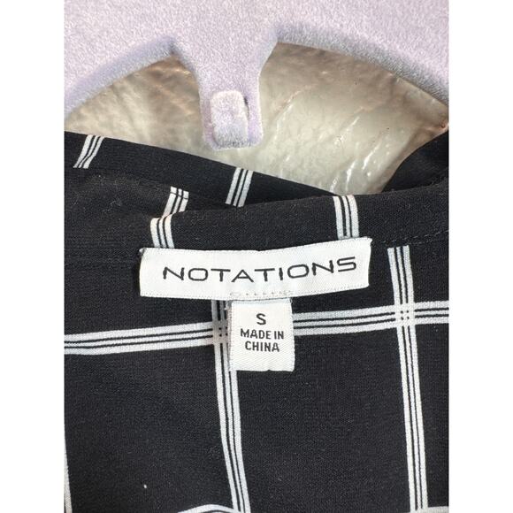 Notations Womens Black White Checkered Blouse‎ 3/4 Tab Sleeves Shirt Size Small - Picture 3 of 4